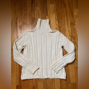 Vintage Cream Cotton Cable Knit Turtleneck Sweater